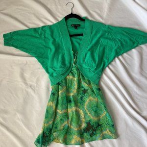 INC International Concepts Green Baby Doll Cami Tank Top & Cardigan SET Women M